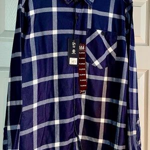 Mens flannel, long sleeve shirt, one day away, button down, fleece lining,blue